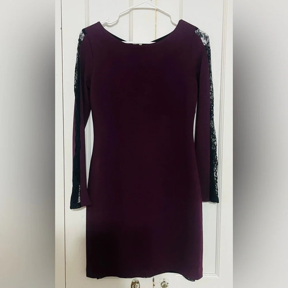 Alice & Oliva Dionne Strong Shoulder Diamond Back dress in deep grape - Picture 5 of 8